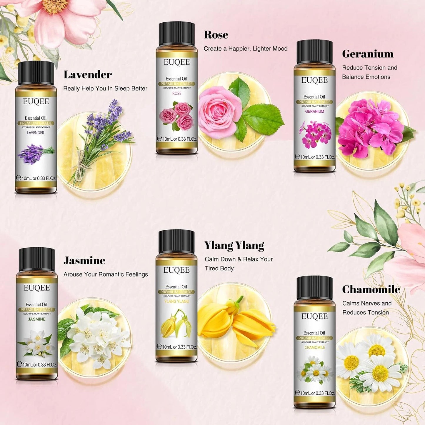 Floral Essential Oil Set of 6 Pure Oil Gift Set for Diffusers Soap Candle Making 6x10ml