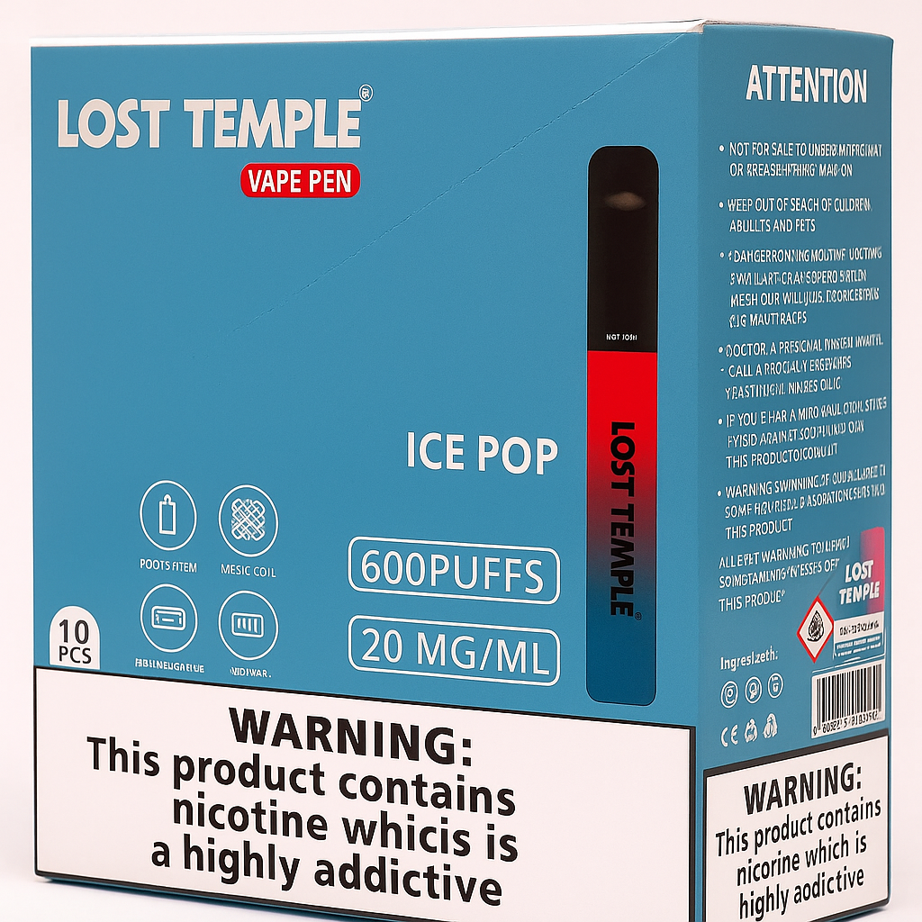Lost Temple® Ice Pop Vape Pen 600 Puffs 20mg - Box of 10