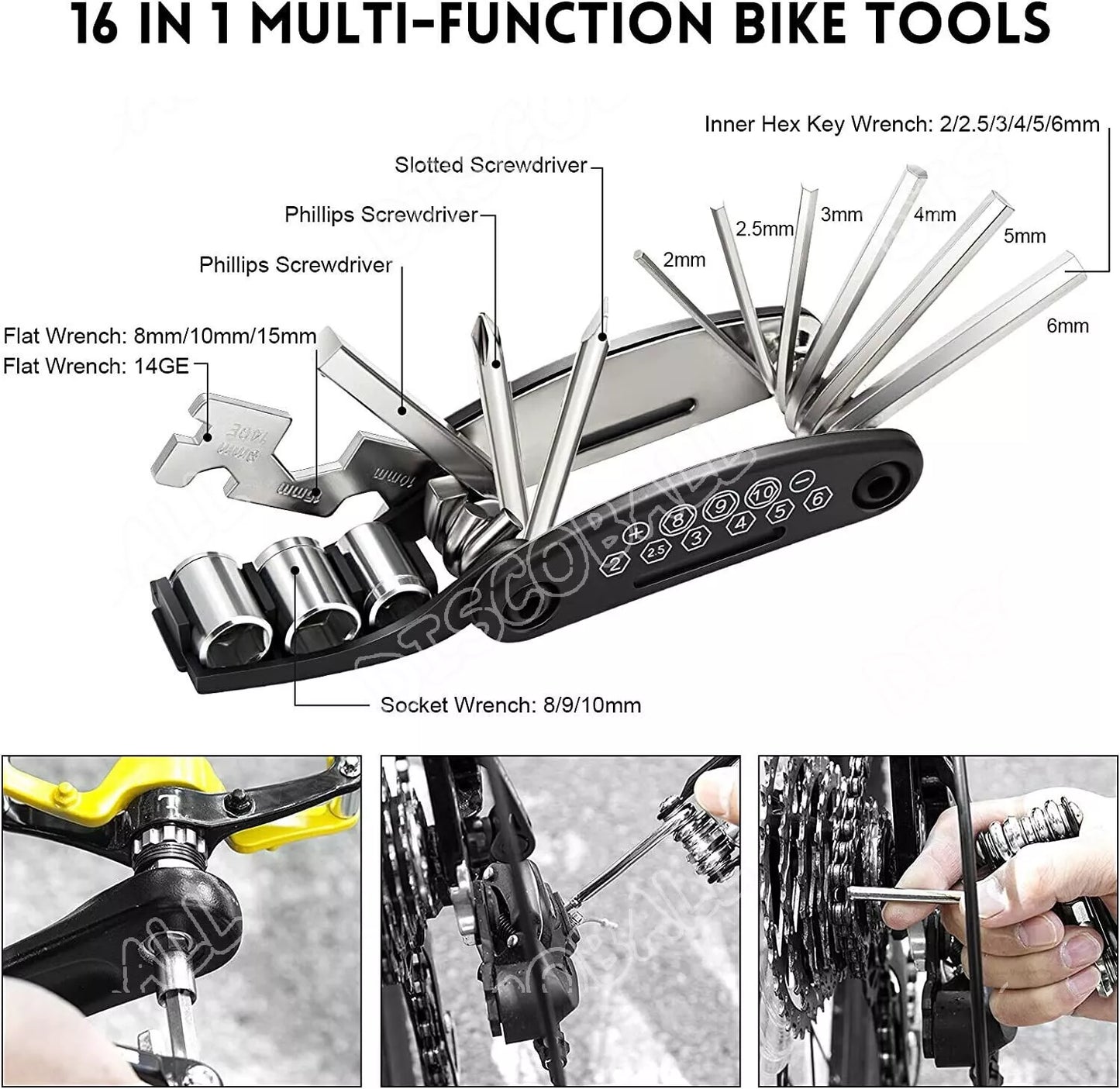 16in1 Bicycle Repair Tool Kit Multifunction Mountain Bike Puncture Fix PatchTool