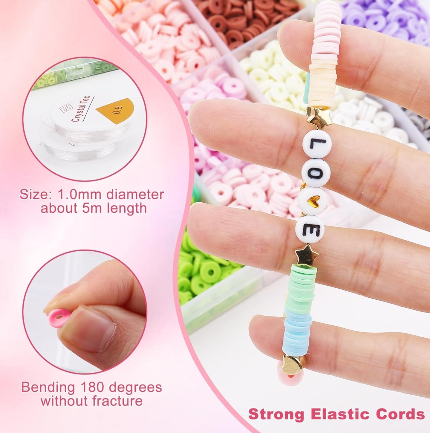 Kalaxs 12000pcs Clay Bead Bracelet Kit, 48 Color Flat Beads Letter Beads Kit,Jewelry Making Kit with Preppy Heishi Beads and Charms,Crafts for Girls Adult-3 Boxes Gift Kit