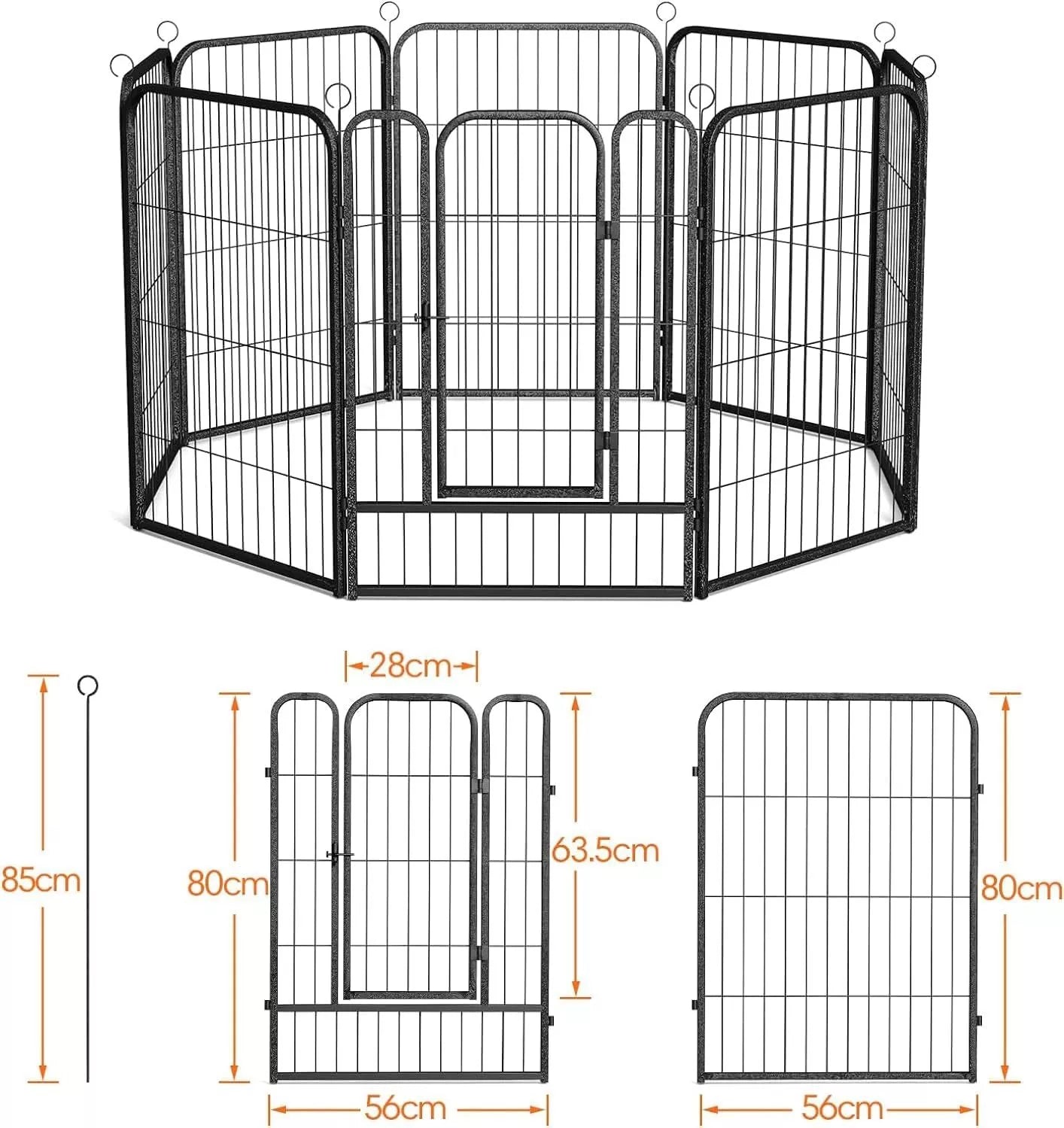 Large Dog Pen Indoor Outdoor 8 Panel Dog Puppy Play Heavy Duty Grey 80cm height