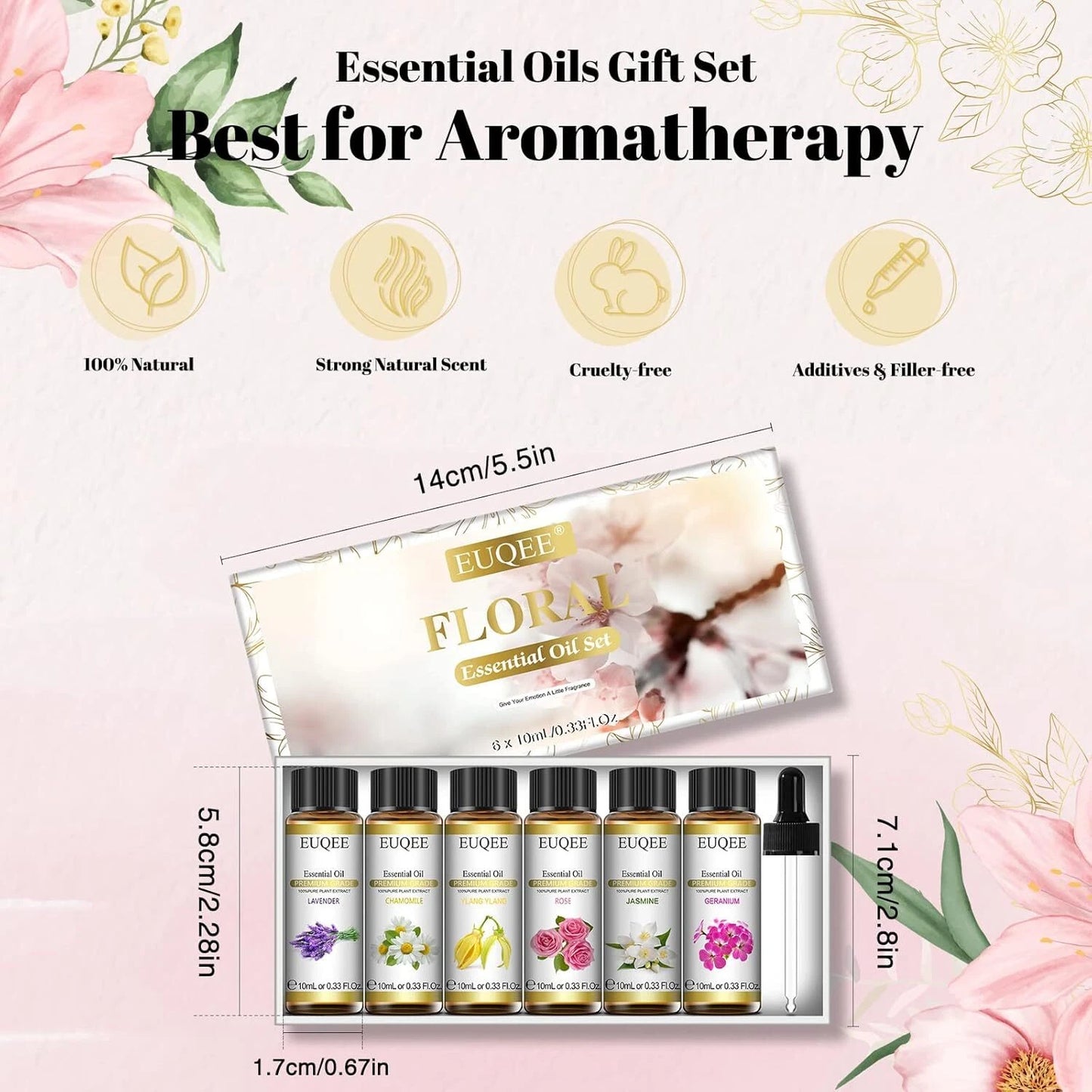 Floral Essential Oil Set of 6 Pure Oil Gift Set for Diffusers Soap Candle Making 6x10ml