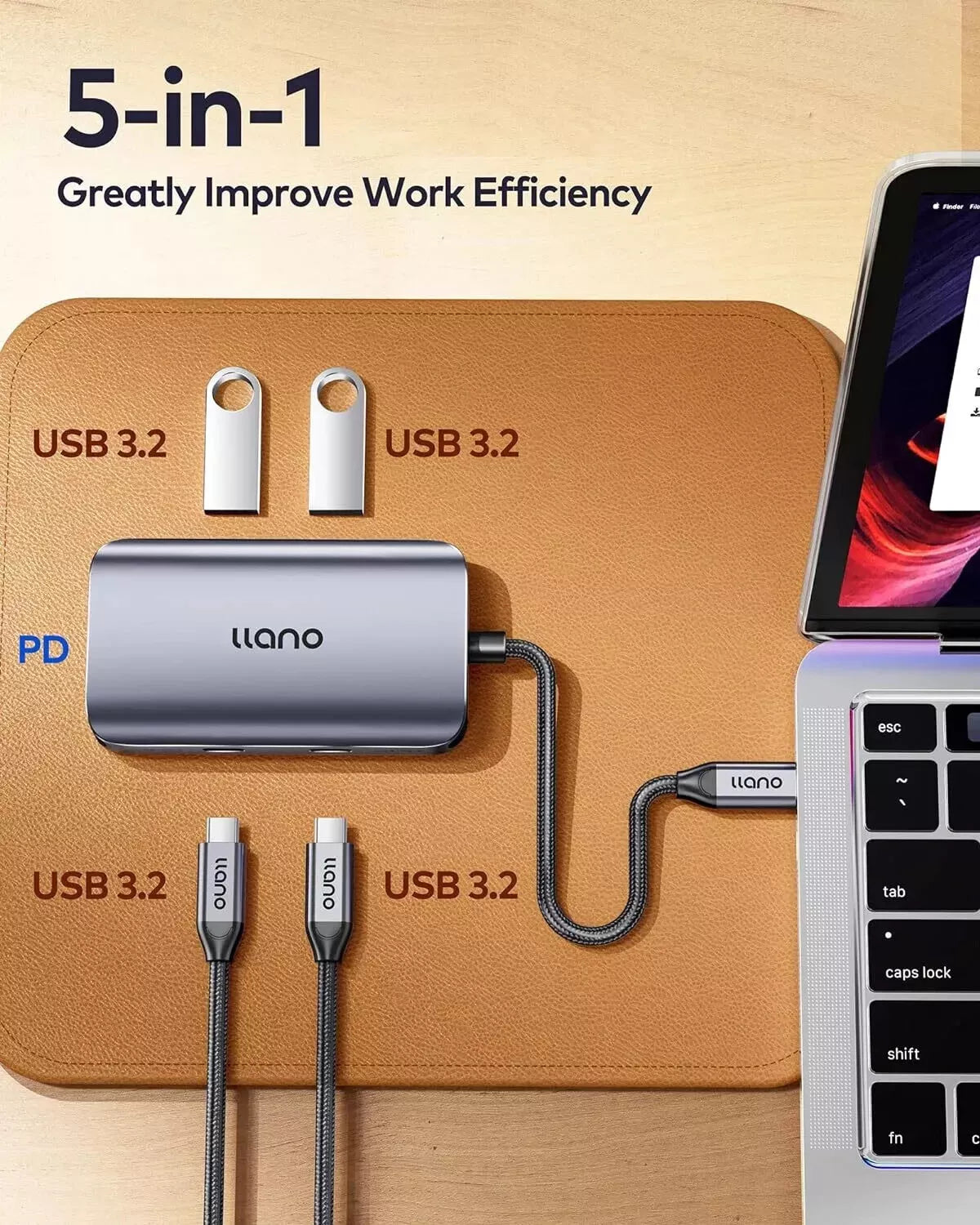 USB C Hub 3.2 Gen 2, 5-in-1 USB Hub Docking Station, 100W Power Delivery, 10Gbps