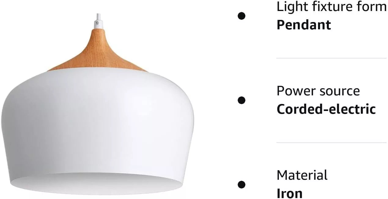 White Pendant Light, Ø30CM Modern Stylish Hanging Light with Wood Looking Holder