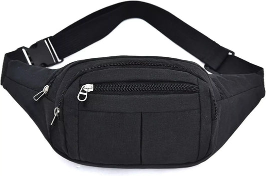 Waist Bag Black Belt Waterproof 4 Zipper Pockets Outdoor Sports Hiking Jogging