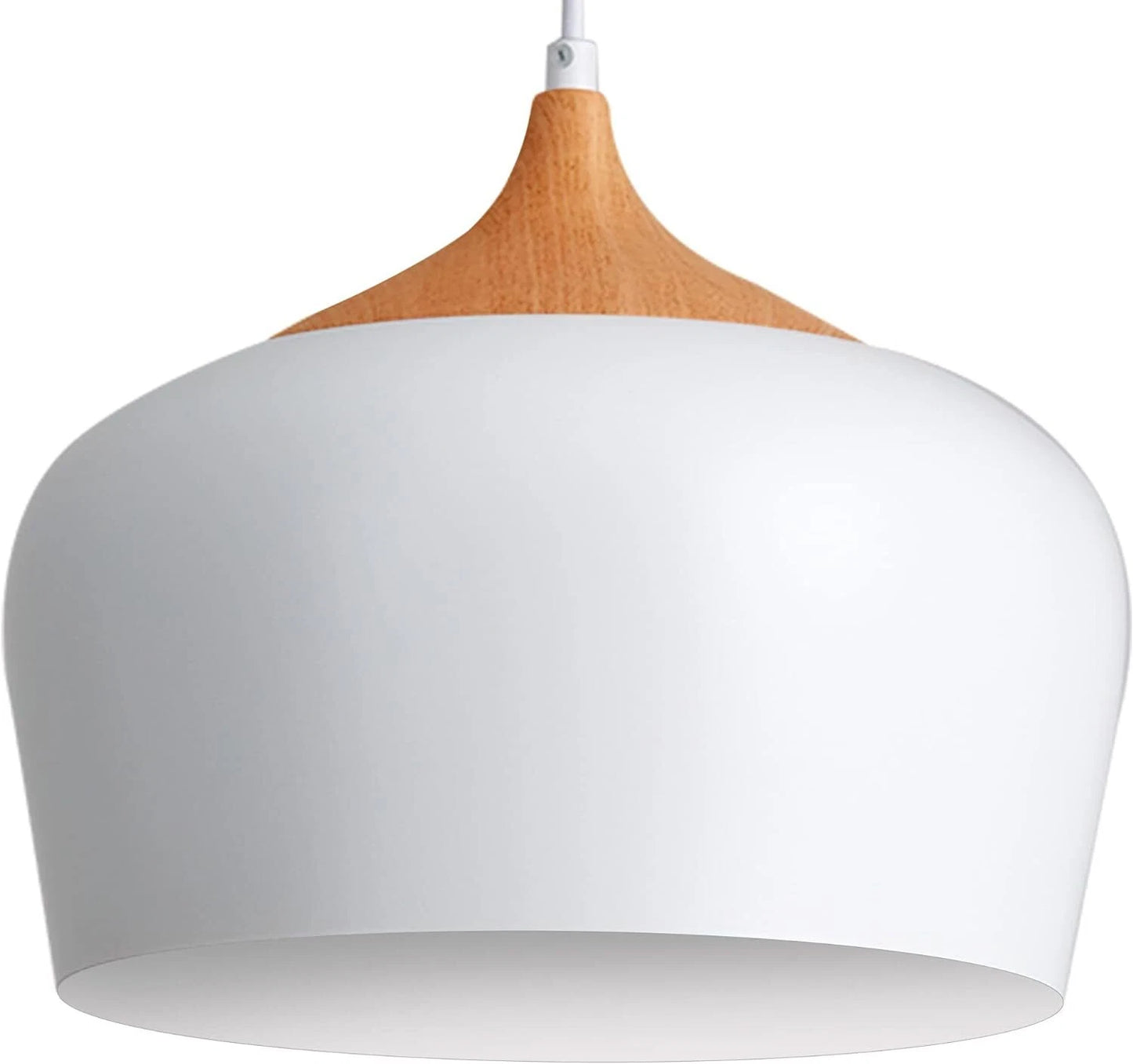 White Pendant Light, Ø30CM Modern Stylish Hanging Light with Wood Looking Holder