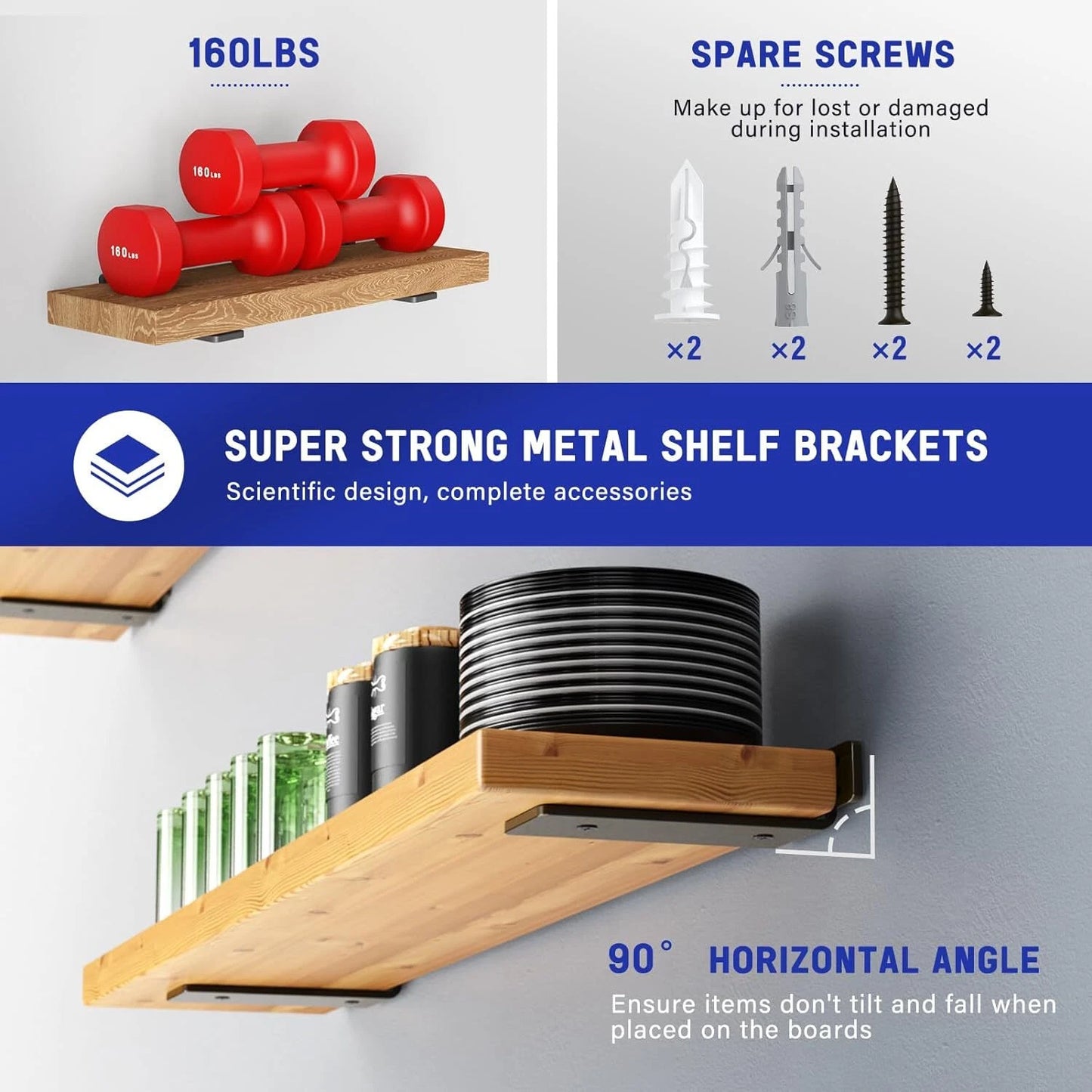 4 Pack Floating Shelf Brackets 20CM Heavy Duty Metal for Support Wall Hanging