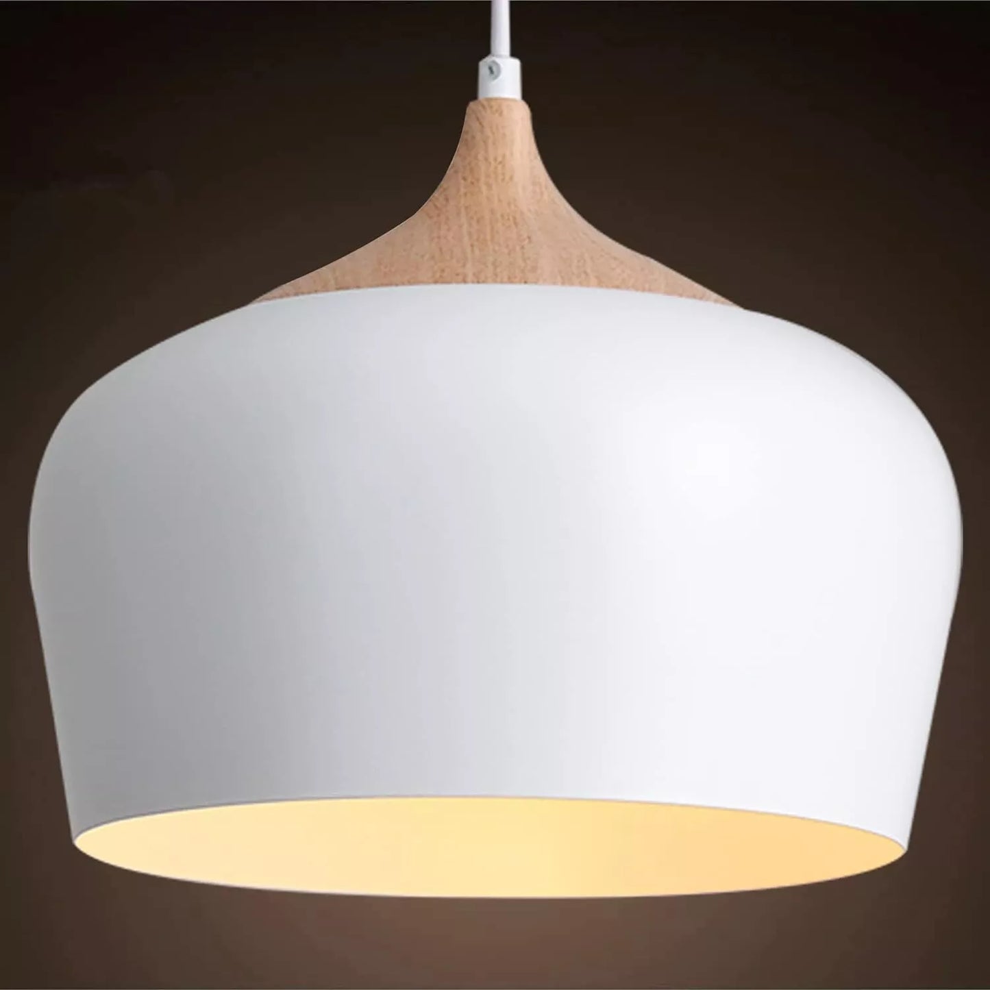 White Pendant Light, Ø30CM Modern Stylish Hanging Light with Wood Looking Holder