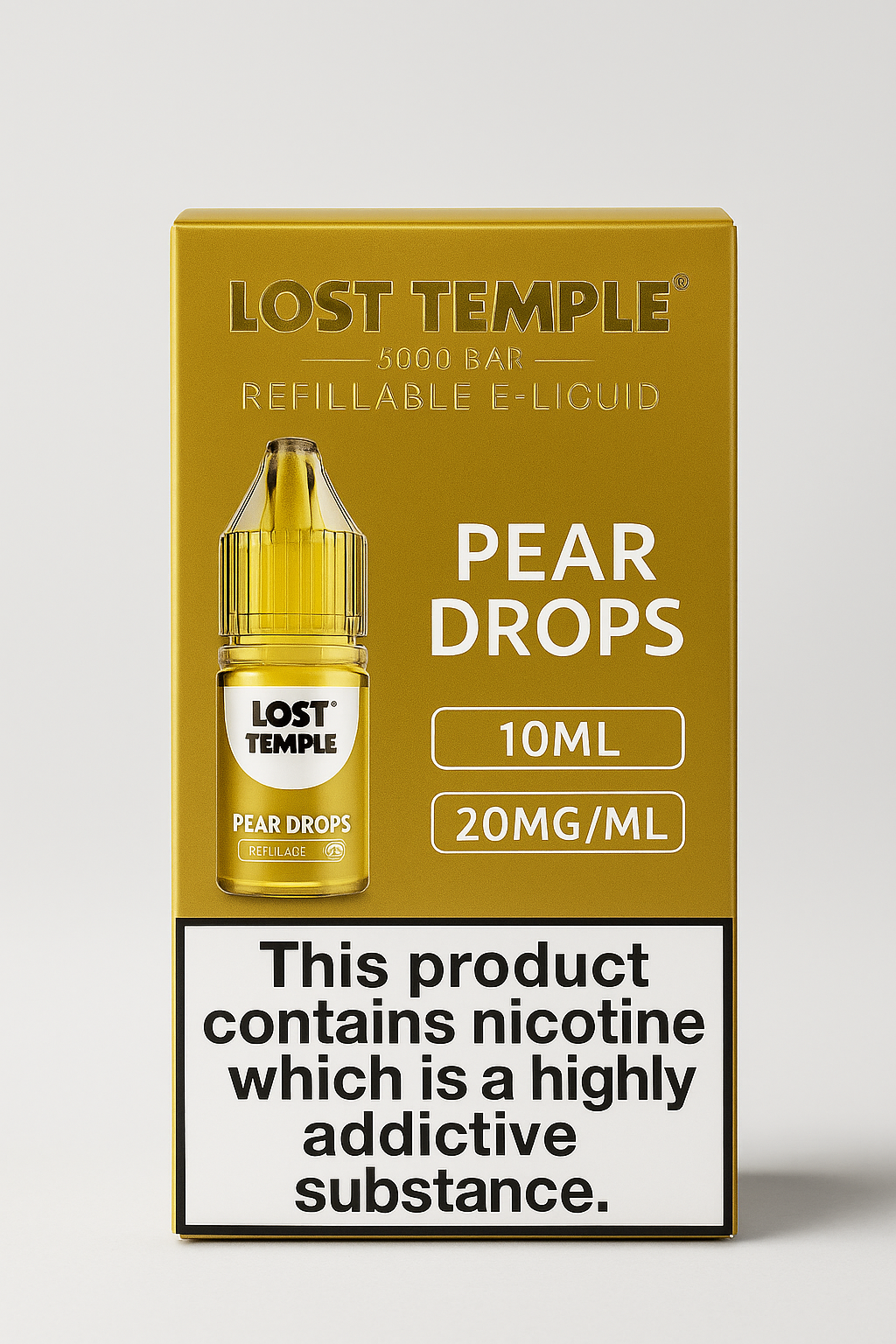 Lost Temple Pear Drops 5000 Bar Refillable E-Liquid – 10ml Bottle, 20mg Nicotine Strength (Pack of 10)