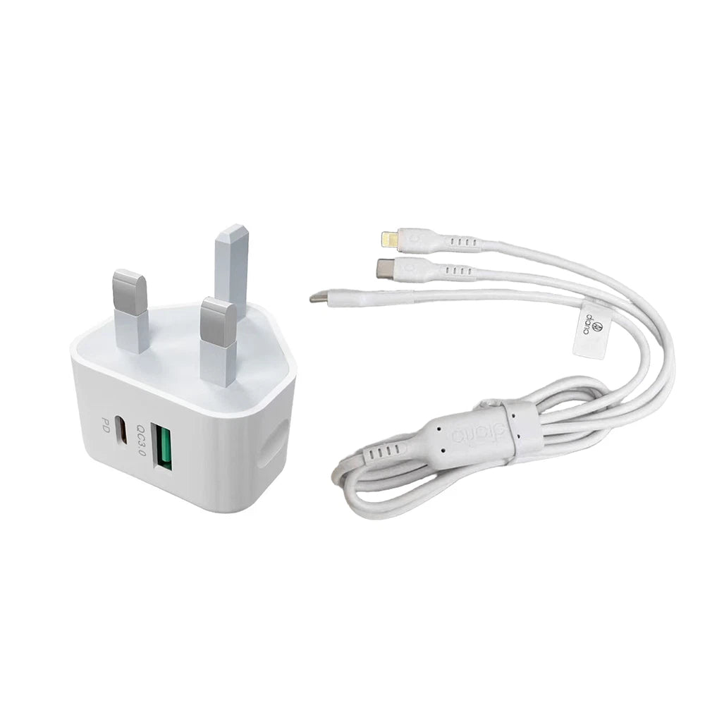 Pack USB C Plug UK iPhone Charger Fast Phone Apple USBC Lighting 2 in 1 Cable