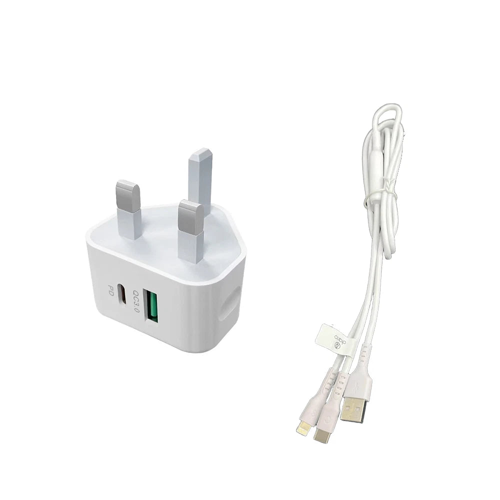 Pack USB C Plug UK iPhone Charger Fast Phone Apple USBC Lighting 2 in 1 Cable