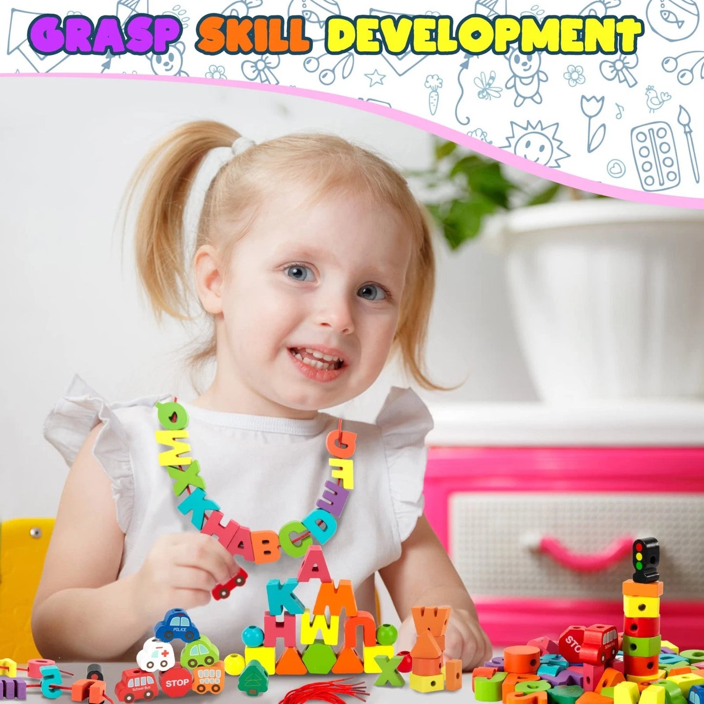 Baby Toys for 3 Years Old+ Girls Boys Gifts Toddler Threading Beads Shape Sorter
