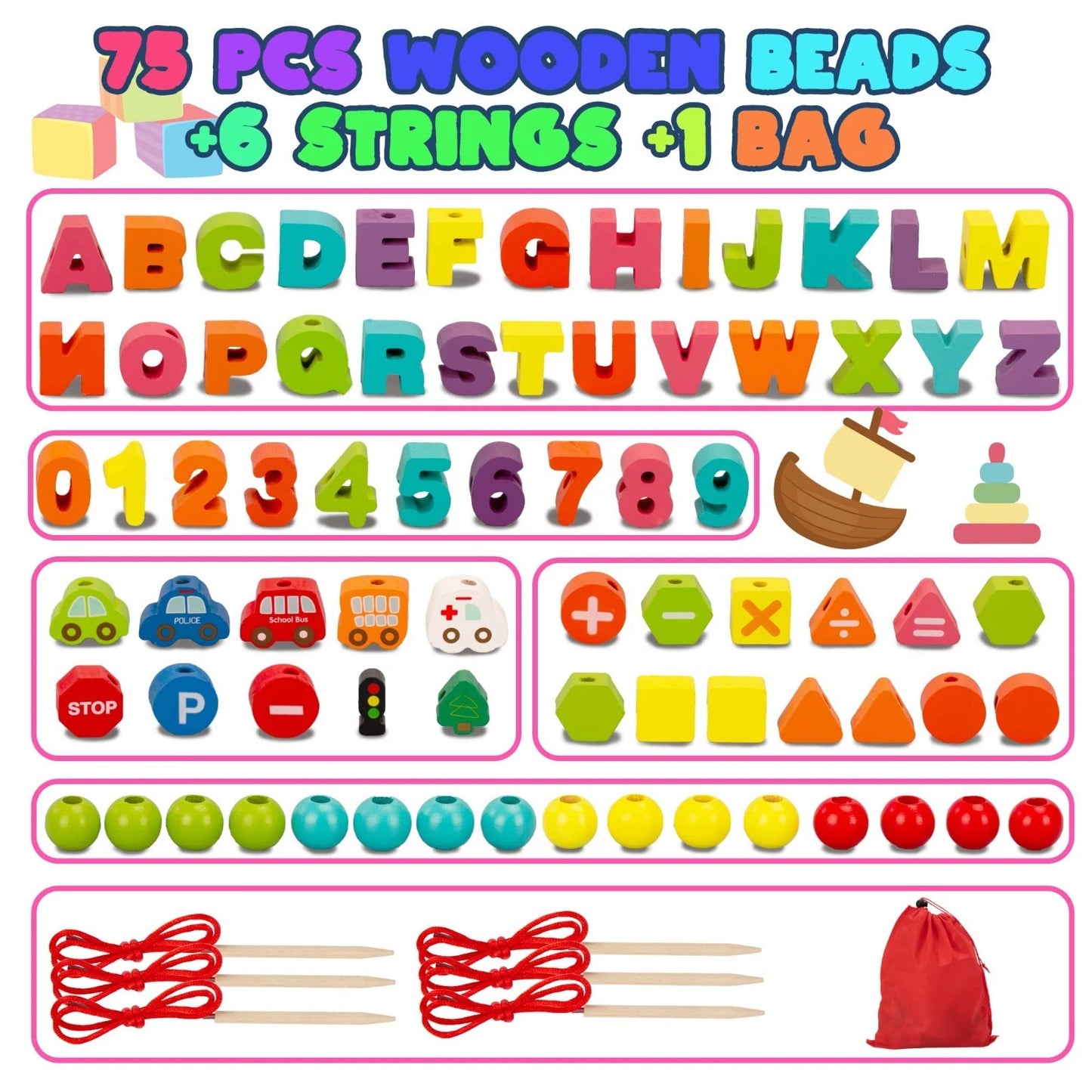 Baby Toys for 3 Years Old+ Girls Boys Gifts Toddler Threading Beads Shape Sorter