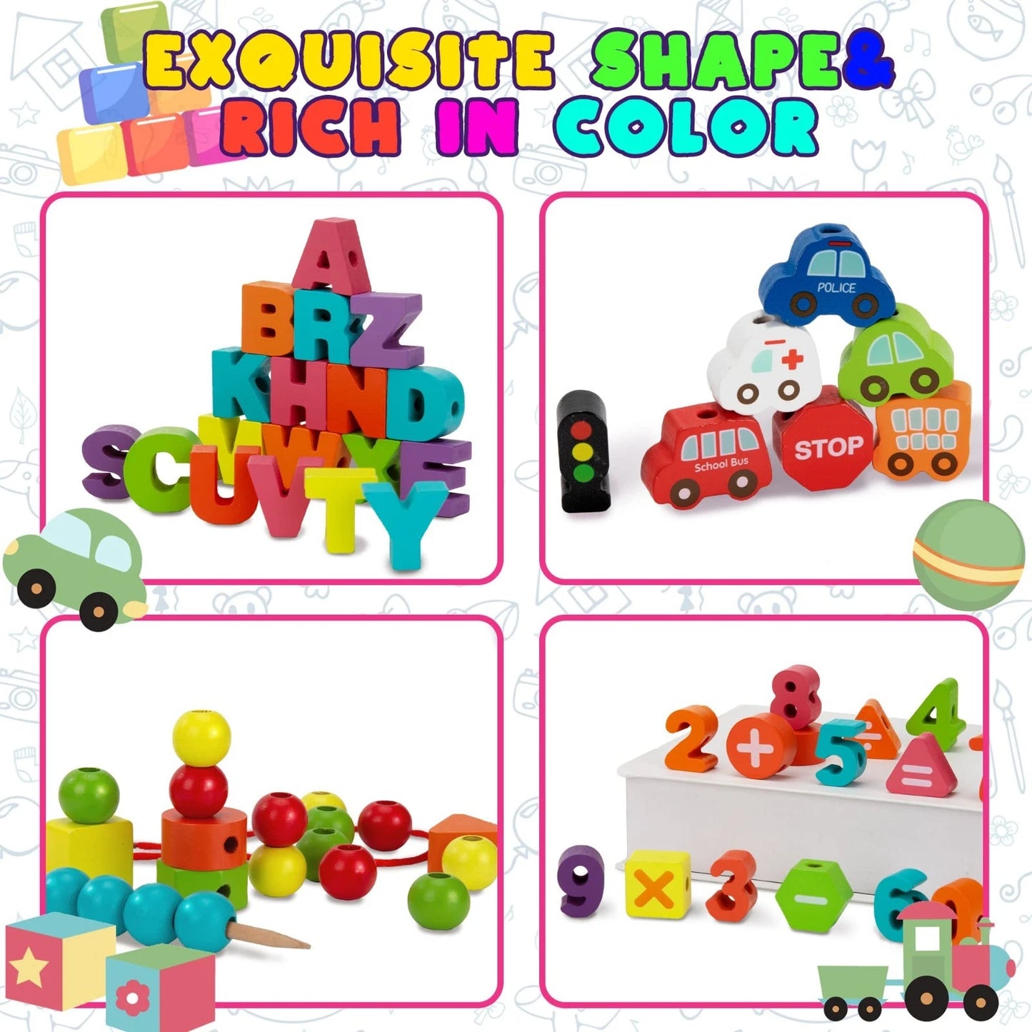 Baby Toys for 3 Years Old+ Girls Boys Gifts Toddler Threading Beads Shape Sorter