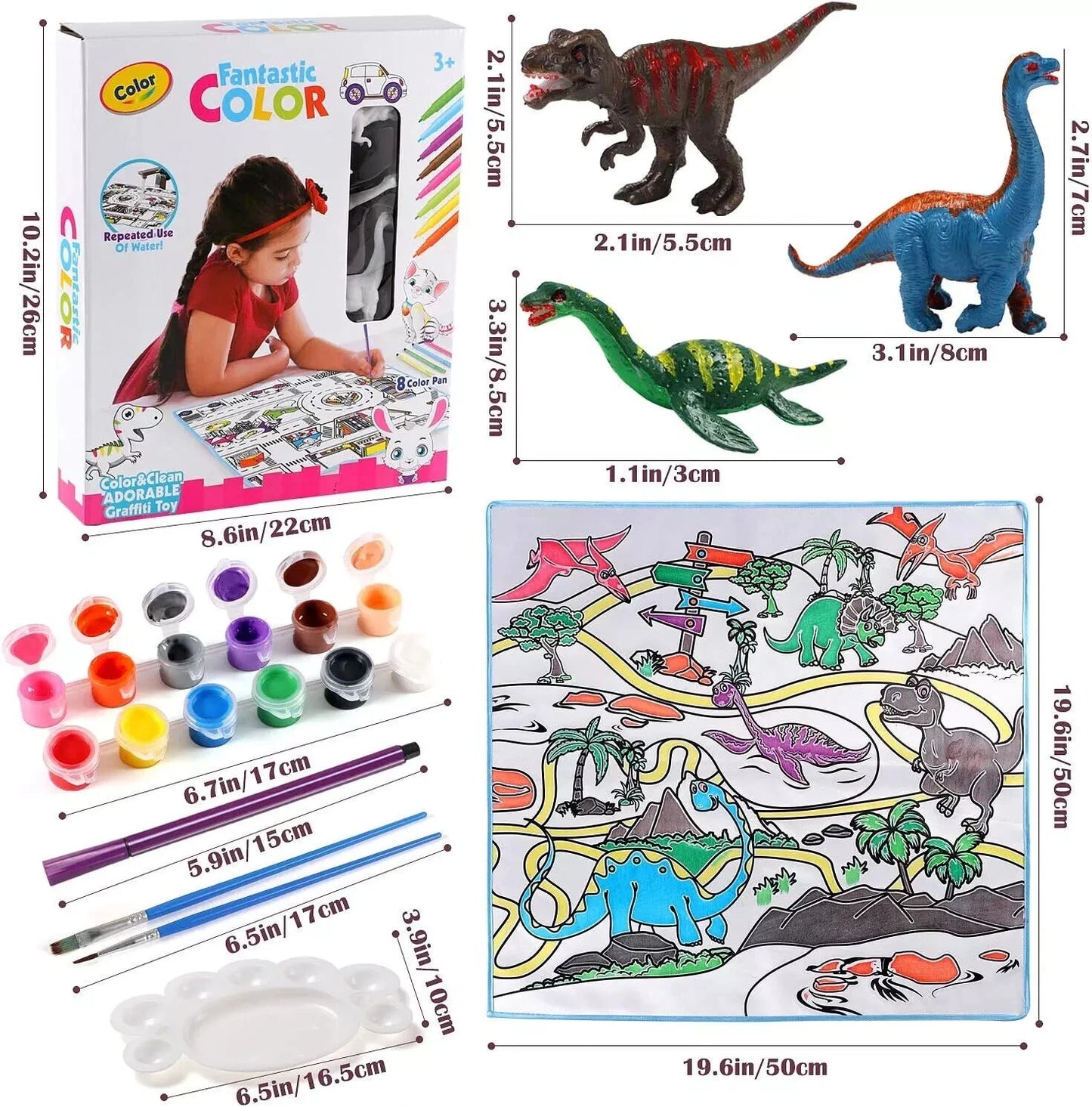 Paint Your Own Dinosaur Figurines Toys with Mat DIY Figurines Arts Crafts 3D