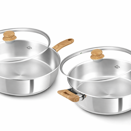 KOCH SYSTEME CS Stainless Steel Saute Pan with Lid, 12 Inch Deep Frying Pan with Double Handles, 5.5 Quart 18/10 Stainless Steel Pan with Cool-Touch Bakelite Handle, Deep Frying Pan, Induction Ready