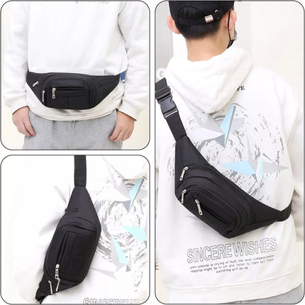 Waist Bag Black Belt Waterproof 4 Zipper Pockets Outdoor Sports Hiking Jogging