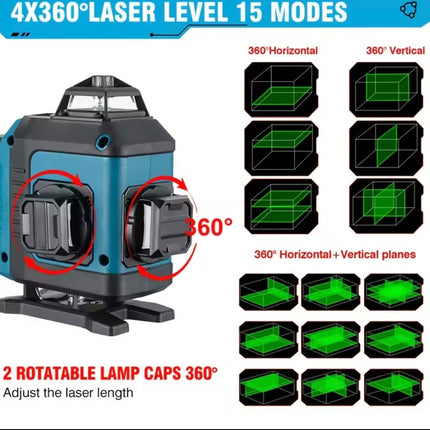 Jemi 4D 16-Line Laser Level 360° x4 | Self-Leveling + LCD Touch | Remote + 1 Battery + Carry Bag 🧰