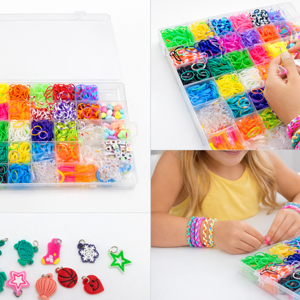 🌈 Rainbow Loom Bands Kit – 24 Colour Rubber Bands Set with Beads, Charms & Tools (Storage Case)