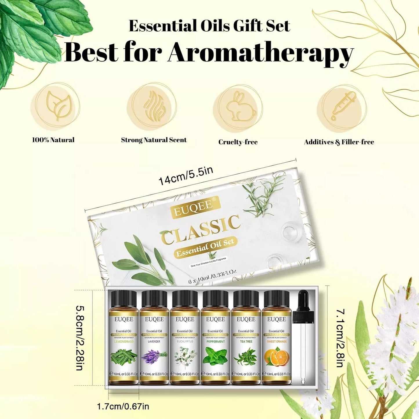 Classic Essential Oil Set of 6 Pure Oil Gift Set for Diffusers Soap Candle Making 6x10ml