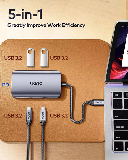 USB C Hub 3.2 Gen 2, 5-in-1 USB Hub Docking Station, 100W Power Delivery, 10Gbps