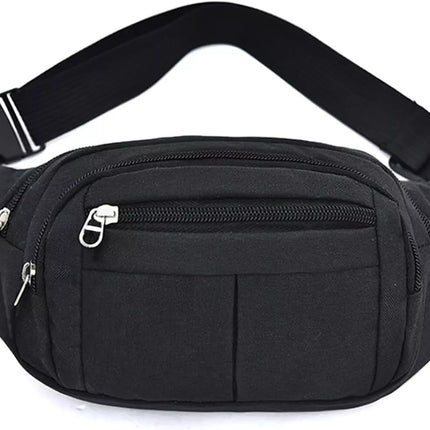 Waist Bag Black Belt Waterproof 4 Zipper Pockets Outdoor Sports Hiking Jogging