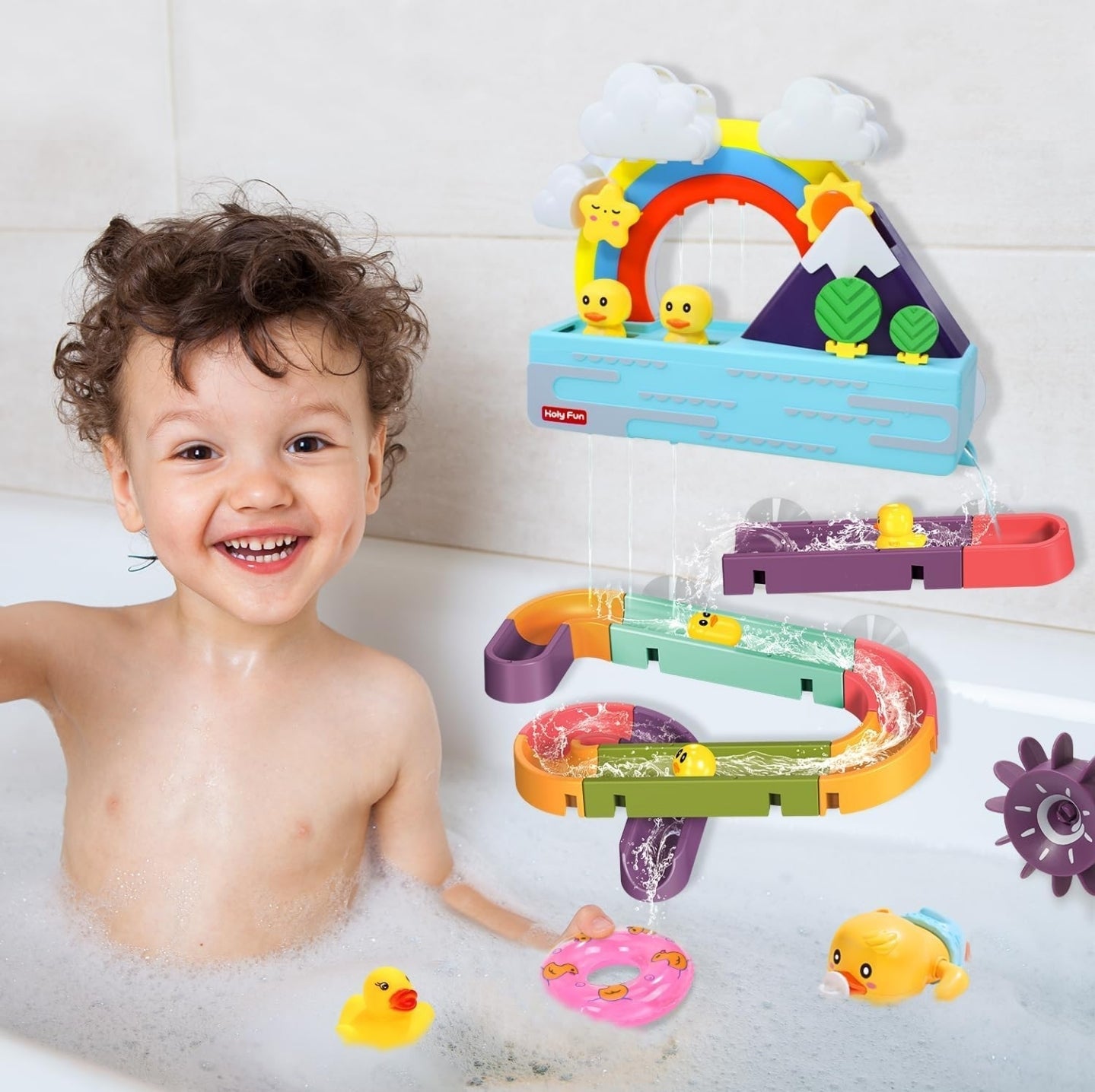 HOLY Fun Baby Bath Toy, Interactive Light Up & Musical Bathtub Toys for Toddlers, Floating Squirting Toys for Boys and Girls