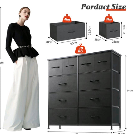 Fabric Chest of Drawer 10 Drawers Dresser Steel Frame Wardrobe Storage Organizer