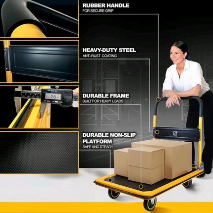 4 Wheel Heavy Duty Folding Sack Truck 150kg - Hand Cart Platform Trolley Dolly