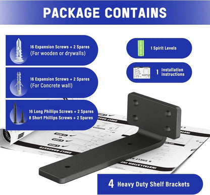 4 Pack Floating Shelf Brackets 20CM Heavy Duty Metal for Support Wall Hanging