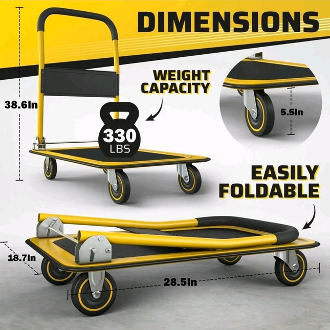 4 Wheel Heavy Duty Folding Sack Truck 150kg - Hand Cart Platform Trolley Dolly
