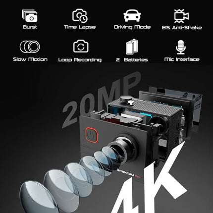 Apexcam M90 Pro EIS Action Camera 4K 20MP WIFI for Sports 170°Wide-Angle 40M Waterproof with Remote Control Selfie Stick 2 Rechargeable Batteries and Accessories Kit