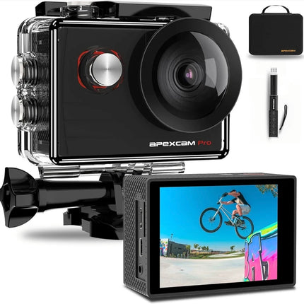Apexcam M90 Pro EIS Action Camera 4K 20MP WIFI for Sports 170°Wide-Angle 40M Waterproof with Remote Control Selfie Stick 2 Rechargeable Batteries and Accessories Kit