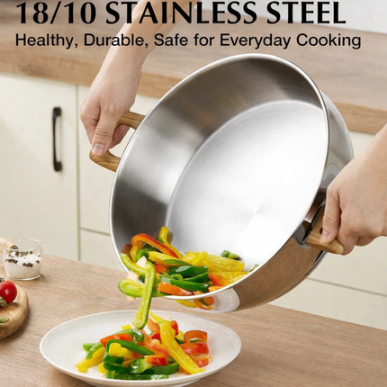 KOCH SYSTEME CS Stainless Steel Saute Pan with Lid, 12 Inch Deep Frying Pan with Double Handles, 5.5 Quart 18/10 Stainless Steel Pan with Cool-Touch Bakelite Handle, Deep Frying Pan, Induction Ready
