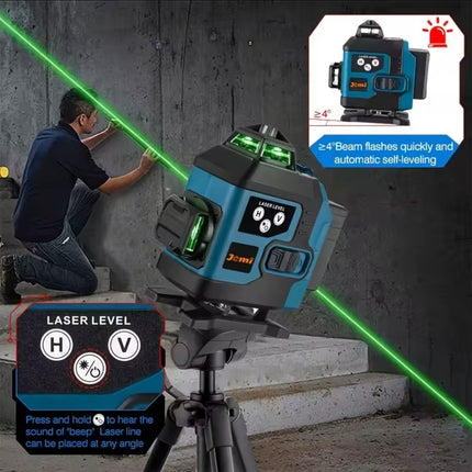 Jemi 4D 16-Line Laser Level 360° x4 | Self-Leveling + LCD Touch | Remote + 1 Battery + Carry Bag 🧰