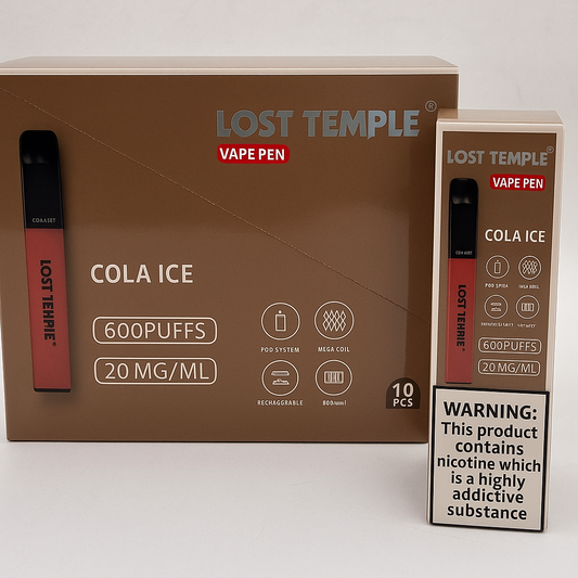 Lost Temple® Cola Ice Vape Pen – 600 Puffs | 20mg/ml Nicotine | Rechargeable Mesh Coil Pod (10-Pack)