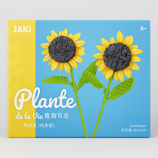 JAKI Sunflower Building Block Set – Plante de la Vie Series (2 Stems) – Creative DIY Brick Flowers for Home Display – Ages 8+