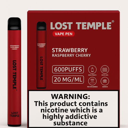 Lost Temple® Strawberry Raspberry Cherry Vape Pen 600 Puffs | 20mg/ml Nicotine | Mesh Coil | Rechargeable Pod System (10 Pack)
