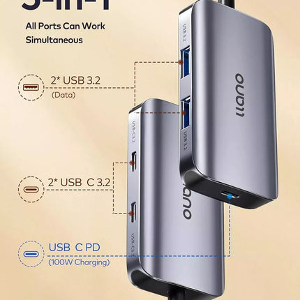 USB C Hub 3.2 Gen 2, 5-in-1 USB Hub Docking Station, 100W Power Delivery, 10Gbps