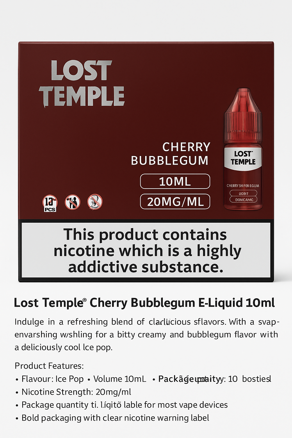 Lost Temple® Cherry Bubblegum E-Liquid 10ml