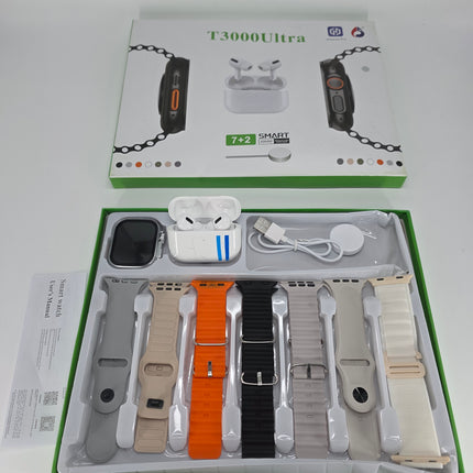 ⌚🎧 T3000 Ultra Smartwatch + Wireless Earbuds Set | 7+2 Bands | Fitness & Calls 🔥