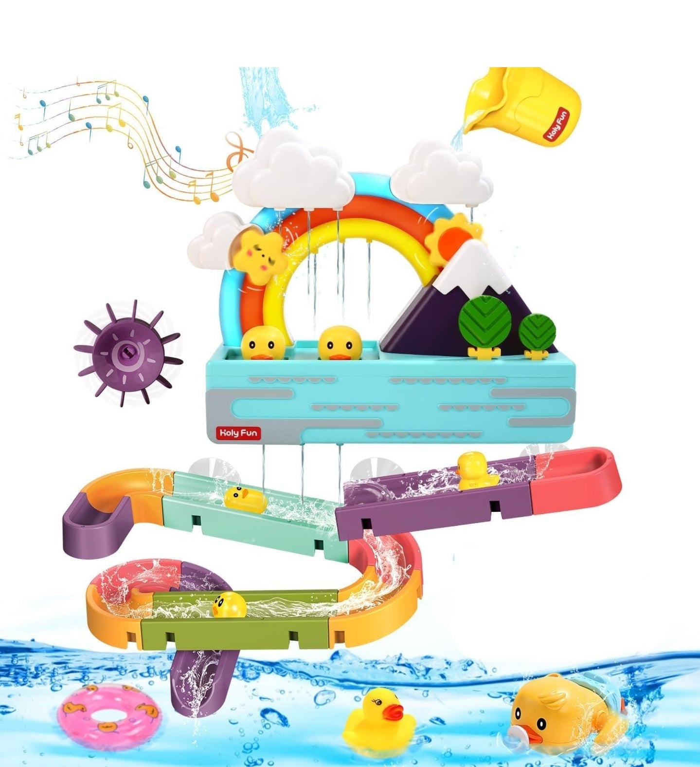 HOLY Fun Baby Bath Toy, Interactive Light Up & Musical Bathtub Toys for Toddlers, Floating Squirting Toys for Boys and Girls