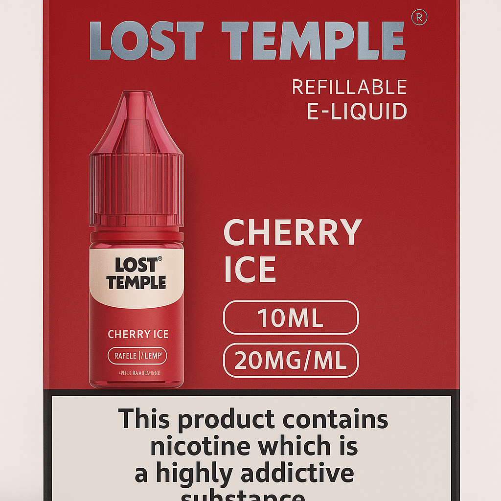 Lost Temple® Cherry Ice 10ml Refillable E-Liquid | 20mg/ml Nicotine Strength | 5000 Bar Pods (Box of 10)
