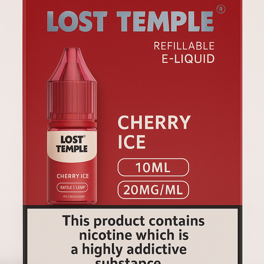 Lost Temple® Cherry Ice 10ml Refillable E-Liquid | 20mg/ml Nicotine Strength | 5000 Bar Pods (Box of 10)