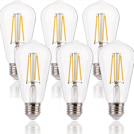 LED Edison Bulb,7W Dimmable E27 Screw Bulb,ST64 Vintage Light Bulbs Filament 60W Equivalent,Clear Glass Retro Style,2700K Warm White,6 Pack