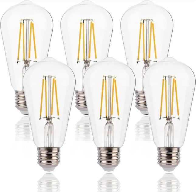 LED Edison Bulb,7W Dimmable E27 Screw Bulb,ST64 Vintage Light Bulbs Filament 60W Equivalent,Clear Glass Retro Style,2700K Warm White,6 Pack