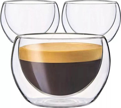 3 Pack 150ML Double Wall Thermo Insulated Glass Coffee Espresso Cups, 5 Ounce