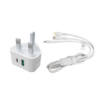 Pack USB C Plug UK iPhone Charger Fast Phone Apple USBC Lighting 2 in 1 Cable