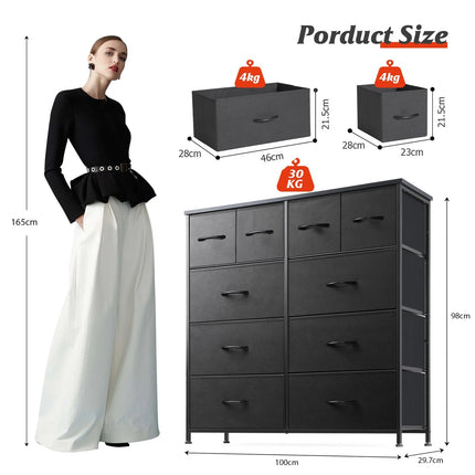 Fabric Chest of Drawer 10 Drawers Dresser Steel Frame Wardrobe Storage Organizer